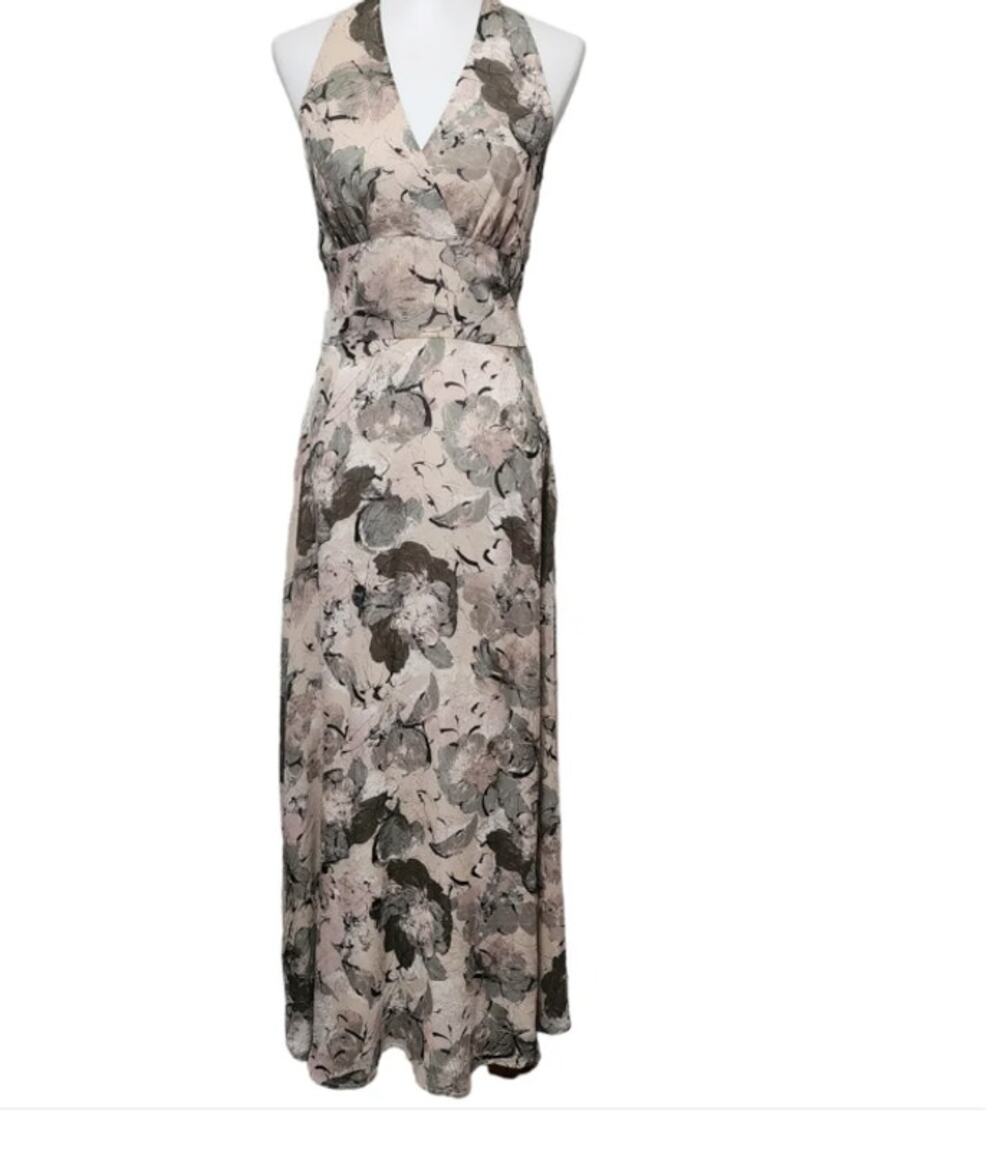 Nordstrom Hinge Sage Painterly Halter Floral Chiffon Maxi Summer Dress